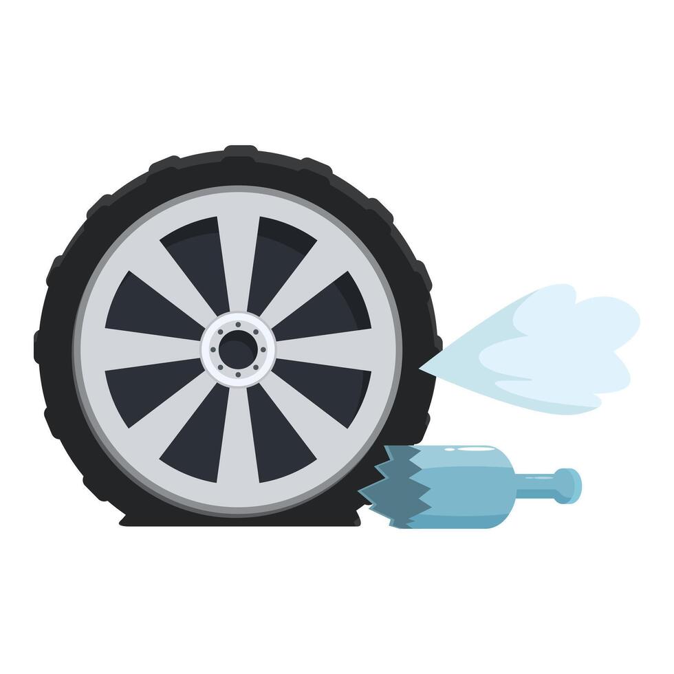 Broken glass bottle puncturing car tire causing air leak vector