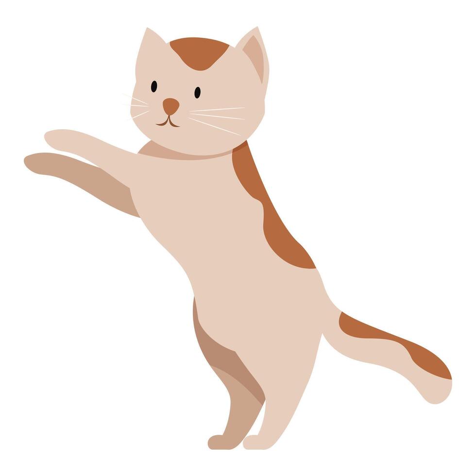 Playful kitten raising paws, adorable cat standing on hind legs vector