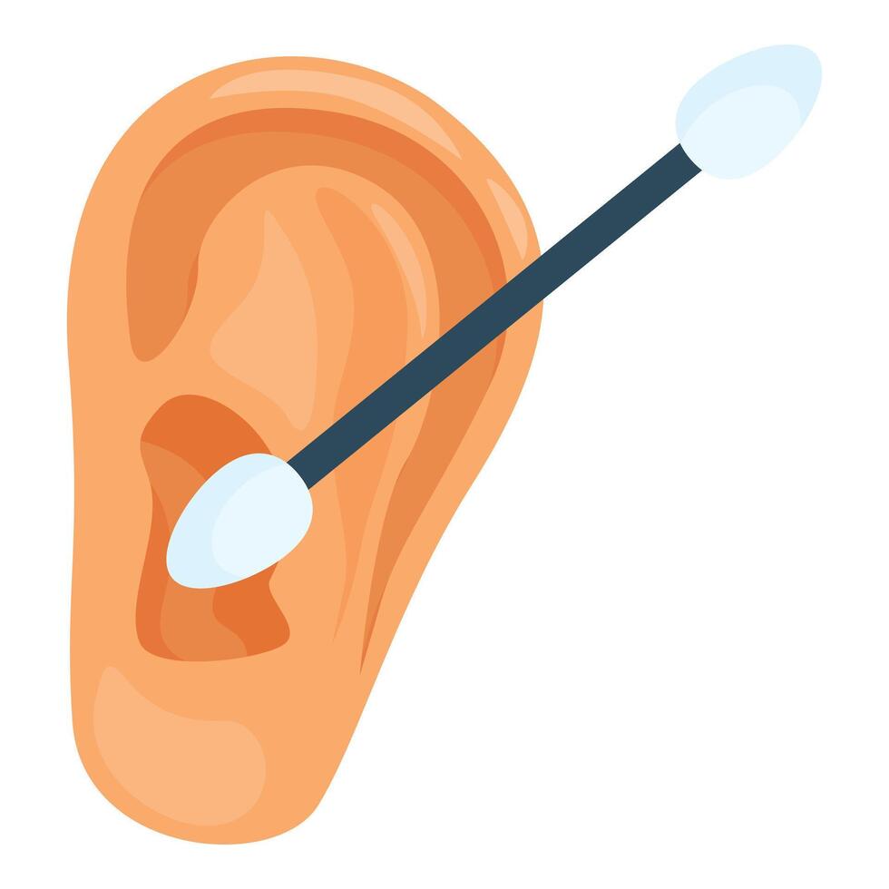 Cleaning ear canal using cotton swab, hygiene and ear care vector