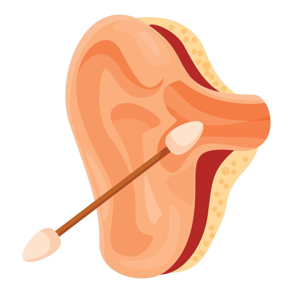 Cleaning ear canal using cotton swab, ear hygiene and health vector