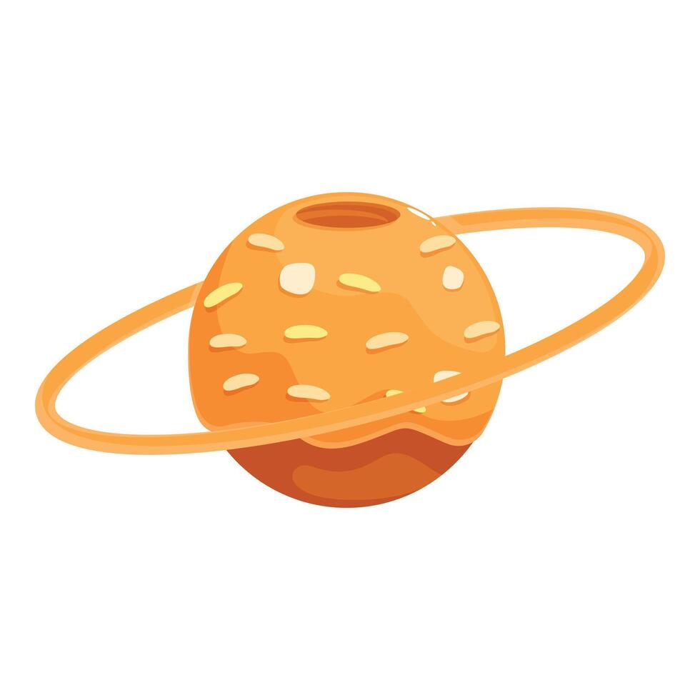 Orange planet rotating with ring in space, cartoon style illustration vector