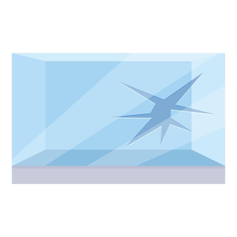 Broken glass window with star shaped crack reflecting blue sky vector