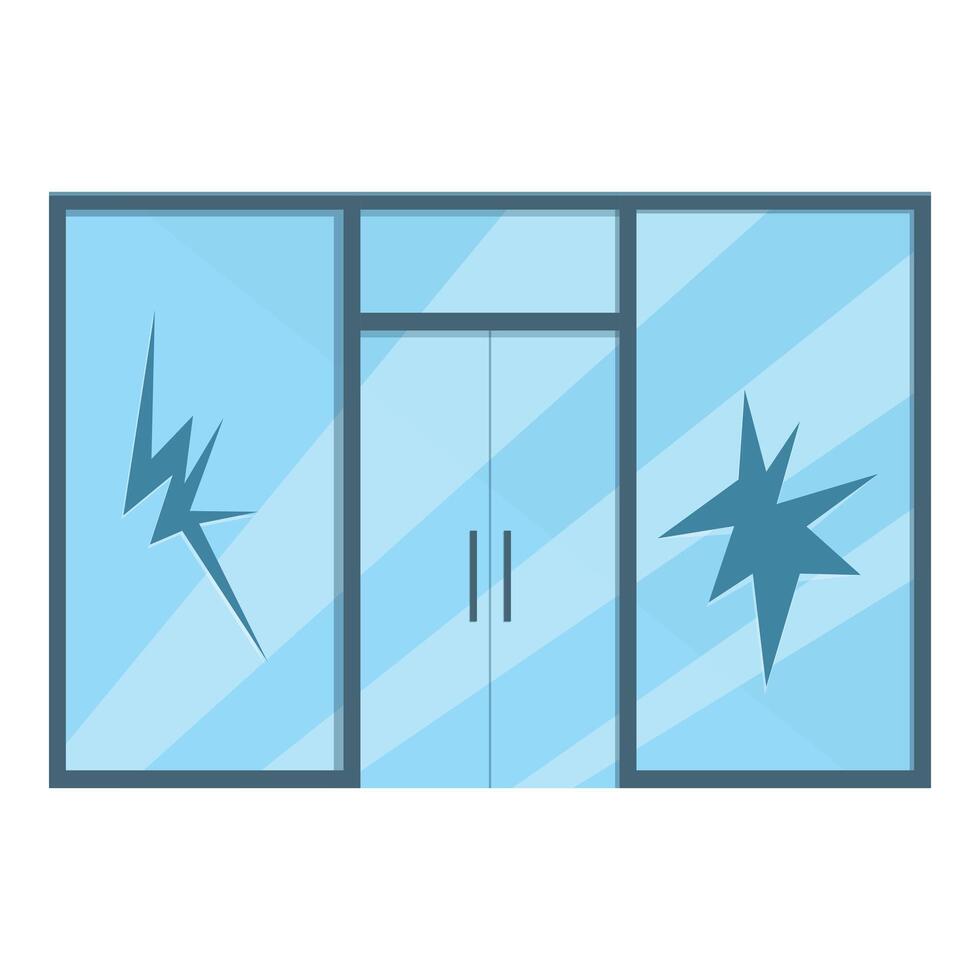 Broken glass window and door of empty store after robbery vector