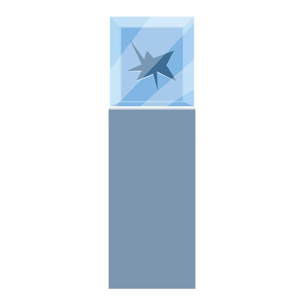 Empty glass display case with broken top on pedestal vector