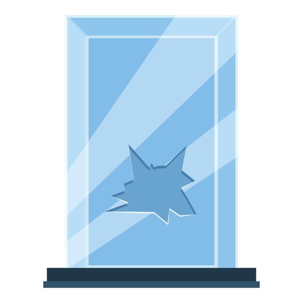 Glass display case with a hole and cracks, showcasing damage and vandalism vector