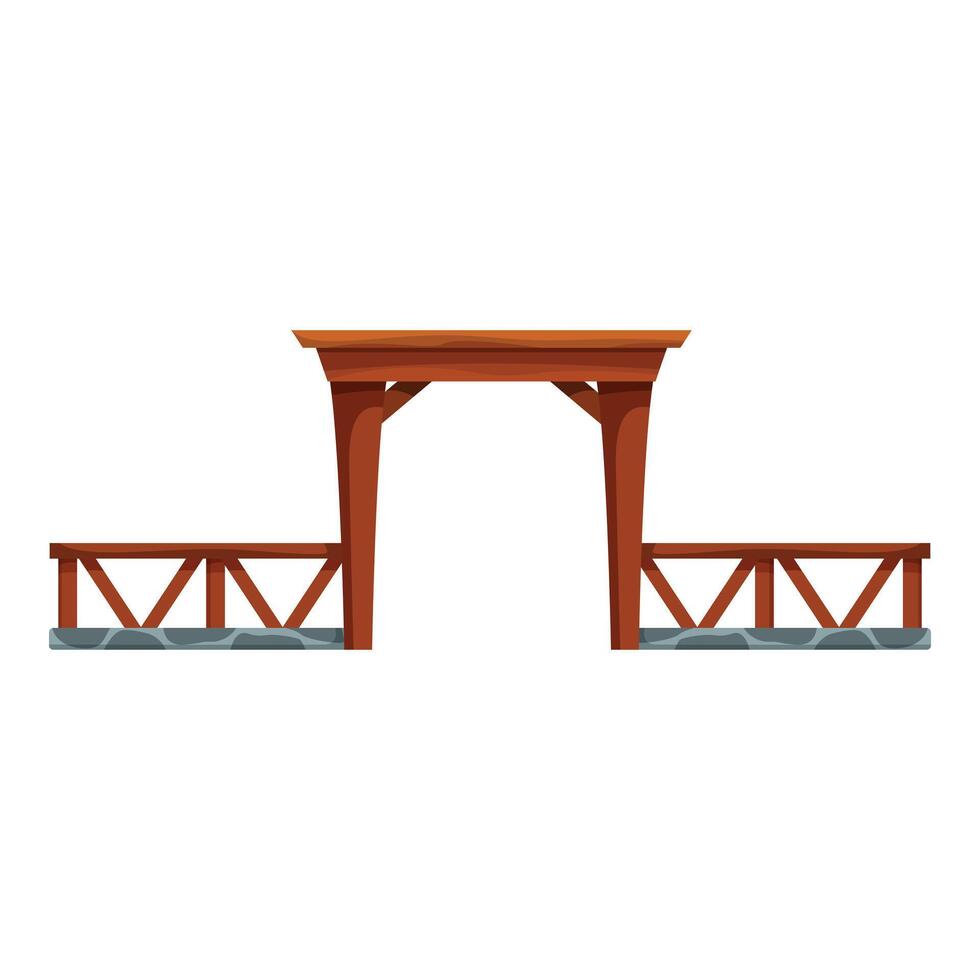 Wooden pergola connecting two stone fences creating a cozy nook in a garden vector