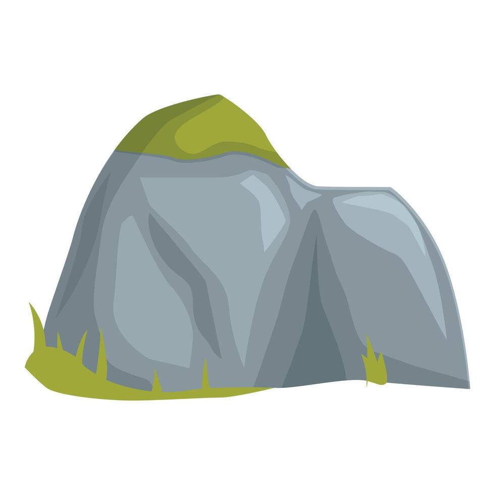 Gray rock covered with green moss and grass vector