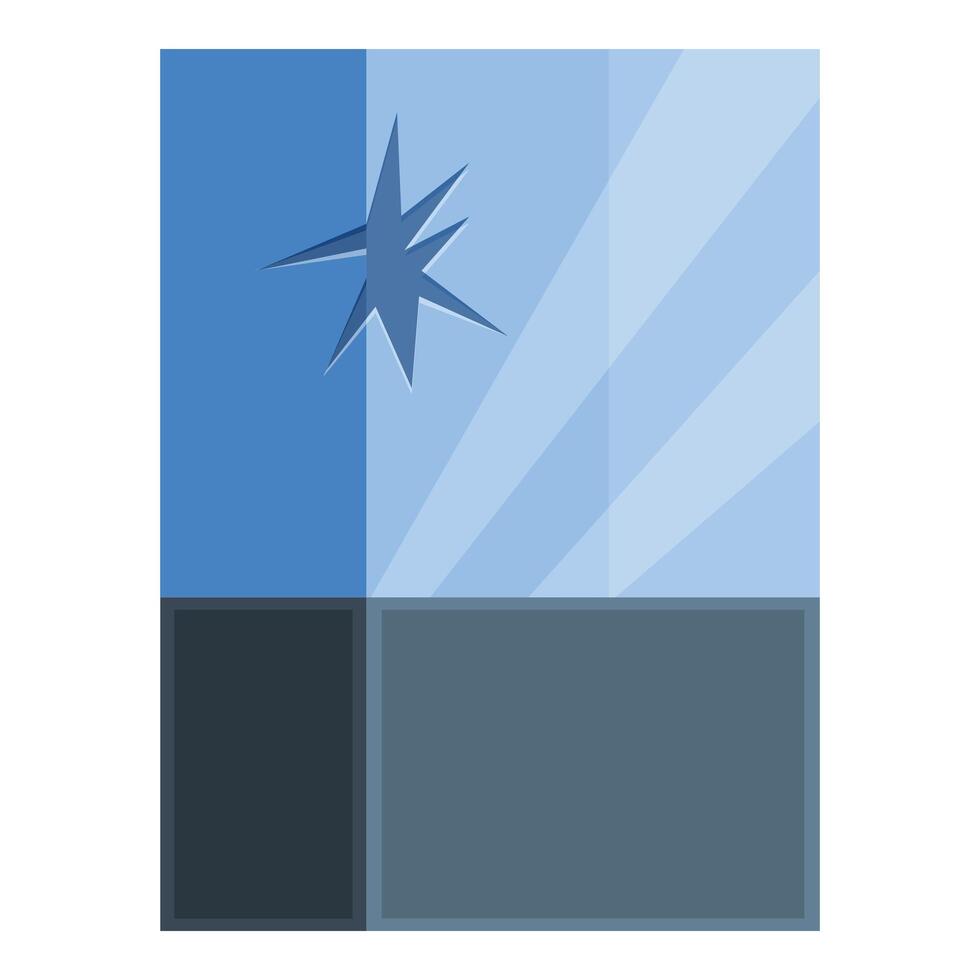 Broken glass window reflecting sunlight creating star shape hole vector