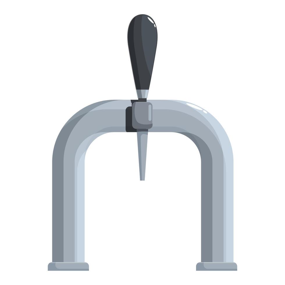 Beer tap pouring fresh cold beer into glass from metal tap handle vector