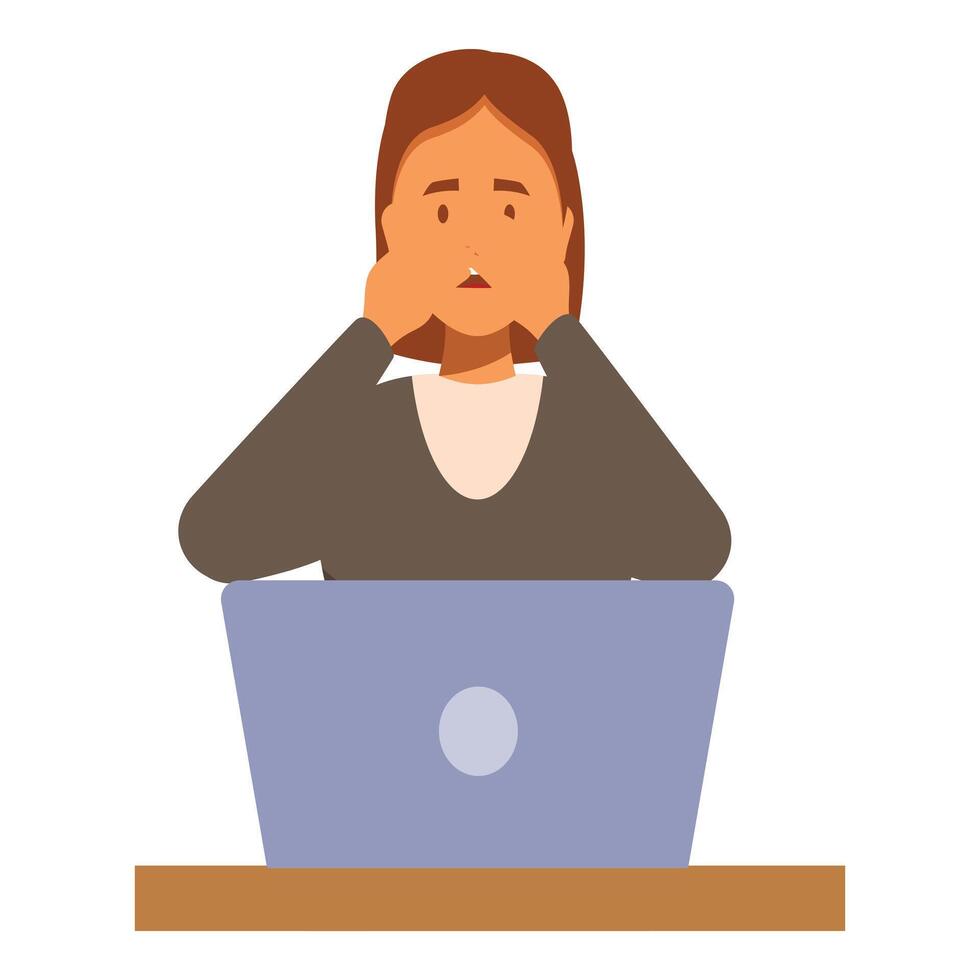 Stressed office worker holding head in hands at laptop, frustration and burnout at work vector