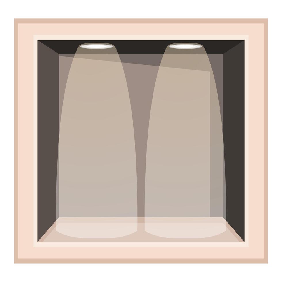 Empty showcase with spotlights illuminating display area vector