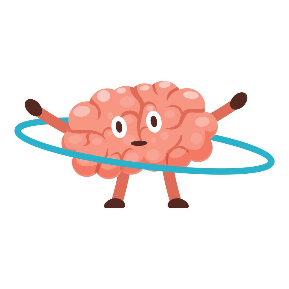 Brain character performing hula hoop exercise promoting mental health and wellness vector