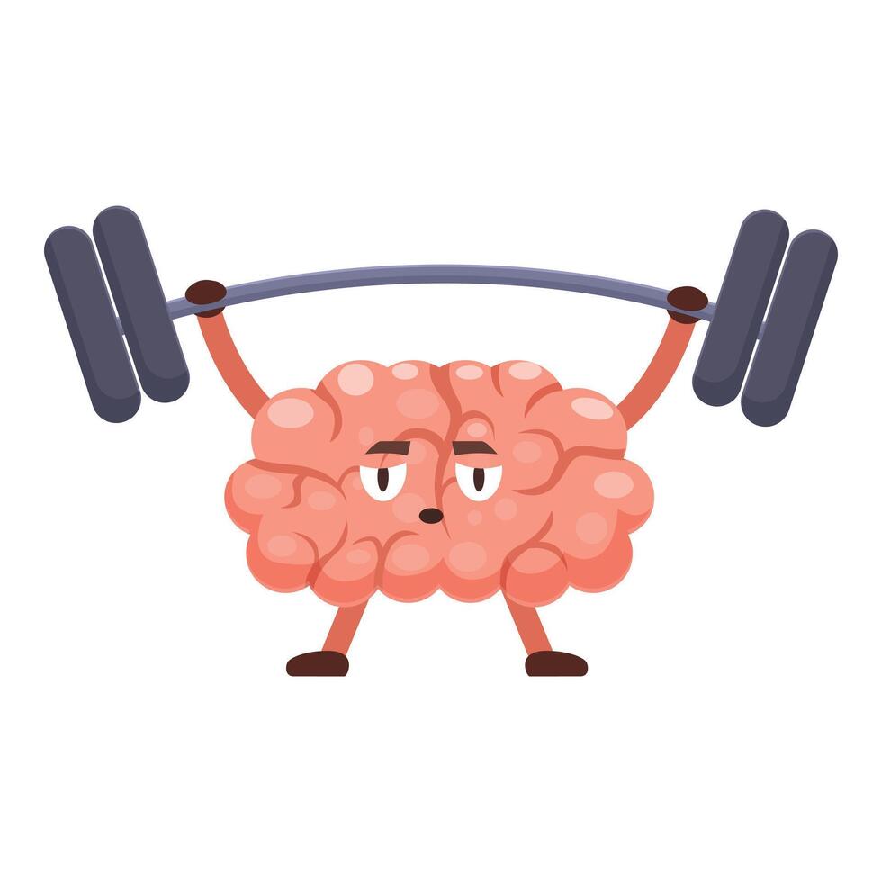Determined brain lifting weights, mental strength and cognitive enhancement vector