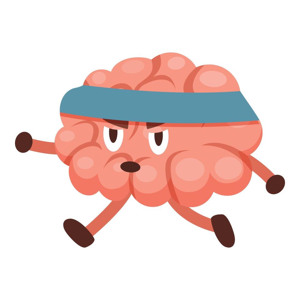 Determined brain running with headband, achieving mental fitness through exercise vector