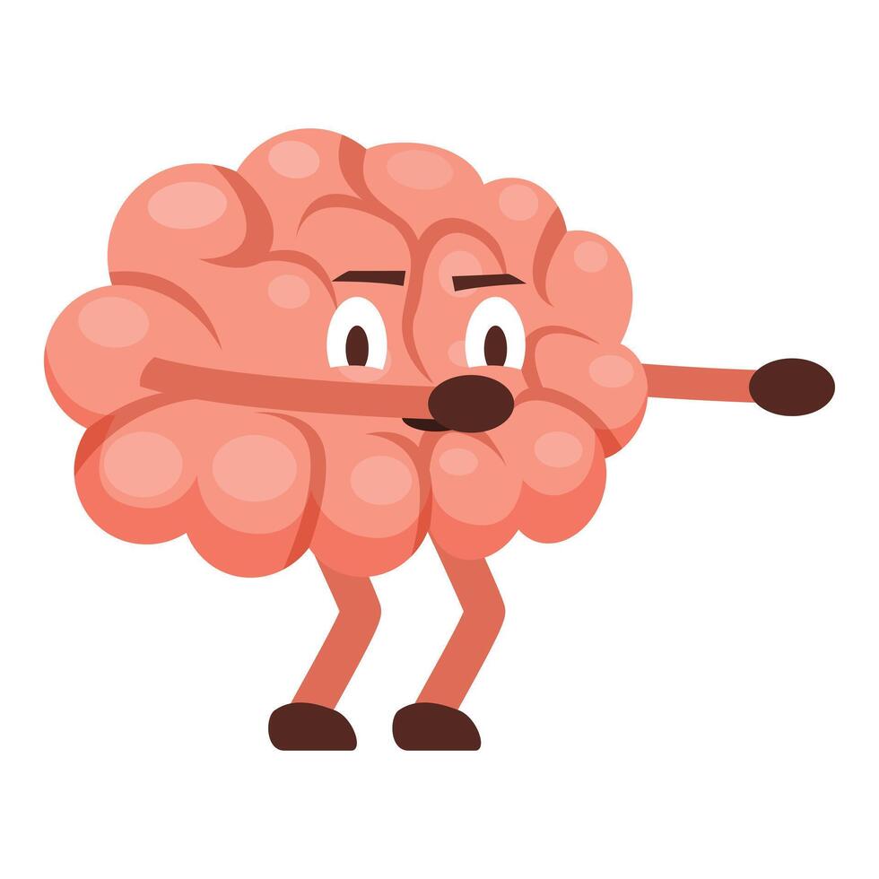 Cartoon brain character dabbing, showing confidence and intelligence vector