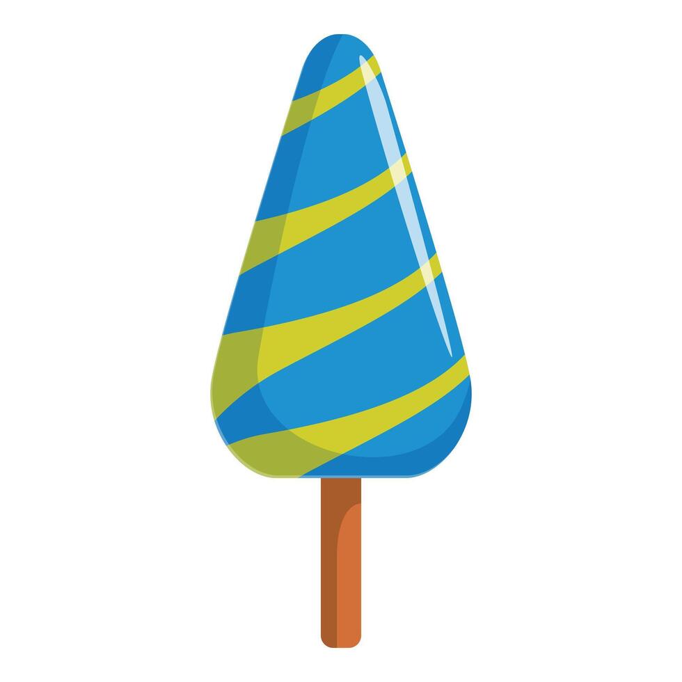 Refreshing blue and yellow popsicle with wooden stick on white background vector