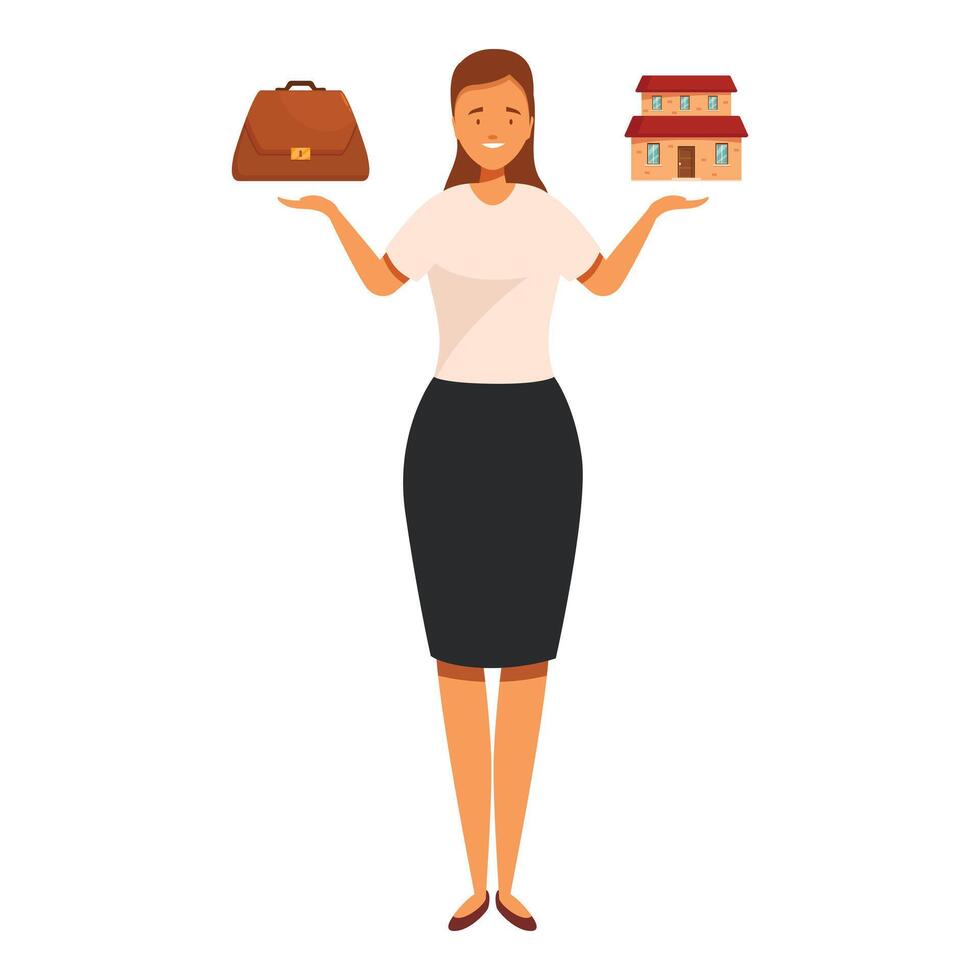 Businesswoman balancing work and home life, choosing between career and family vector