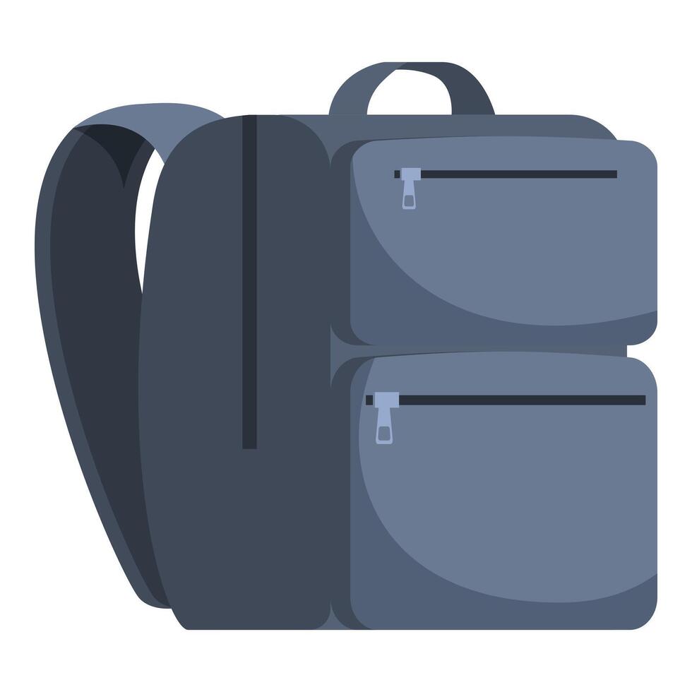 Hiking backpack featuring two zippered pockets and adjustable straps vector