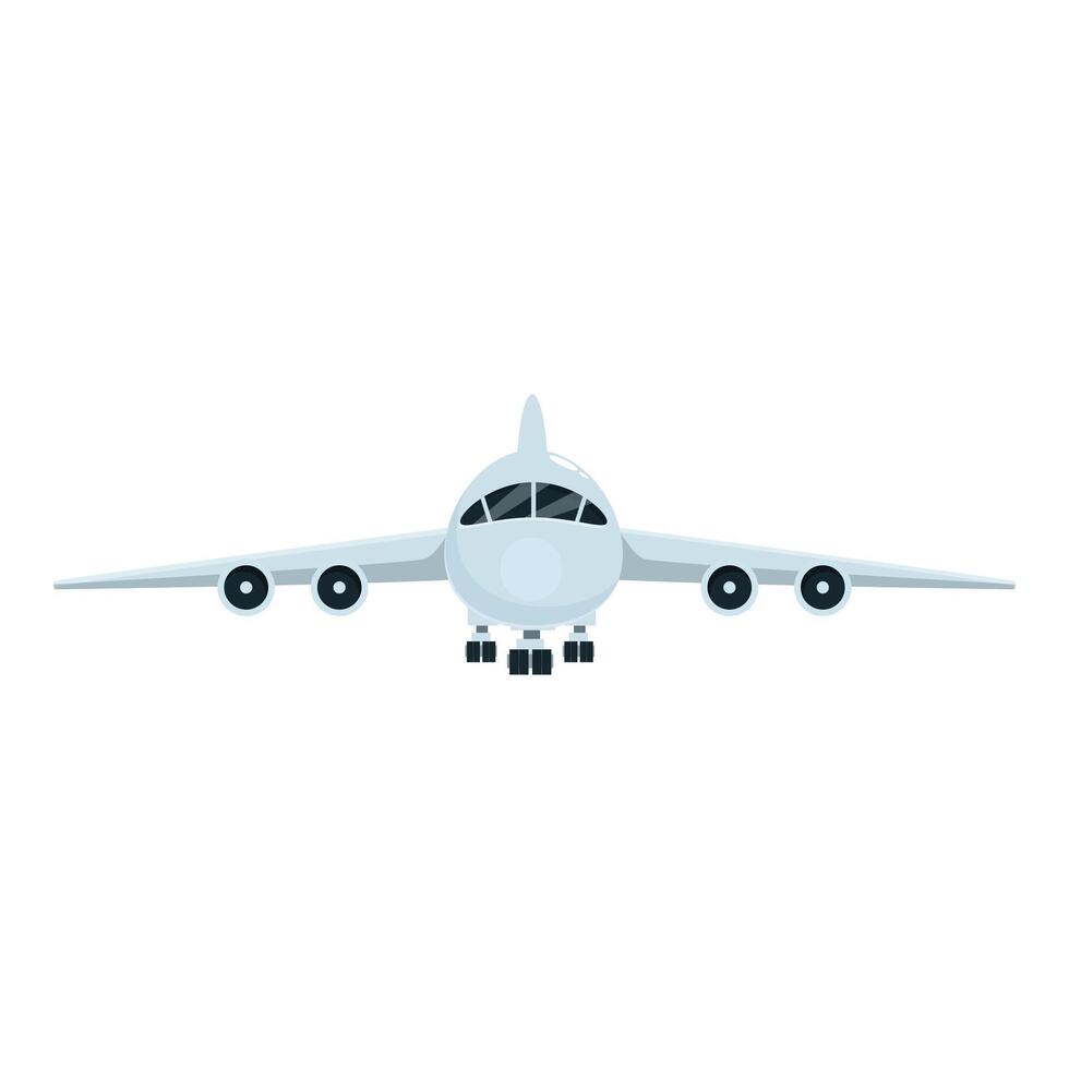 White airplane flying in the sky front view vector