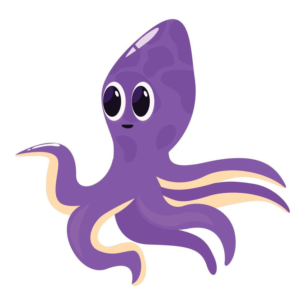 Funny purple octopus cartoon character swimming underwater vector