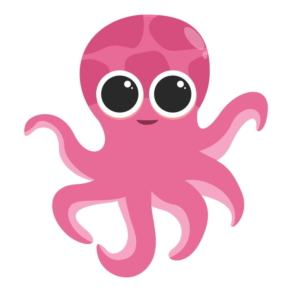 Cute pink octopus smiling and showing tentacles vector