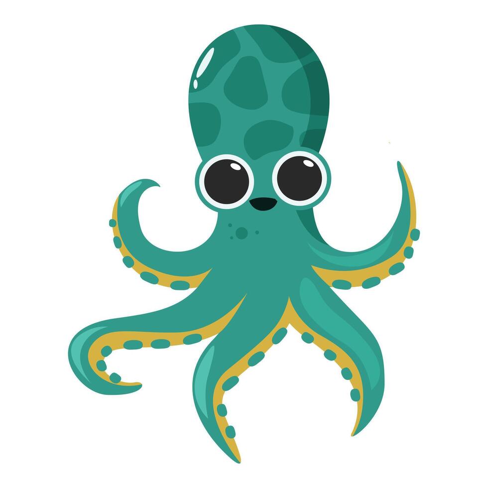 Cute cartoon octopus character smiling and waving tentacles vector