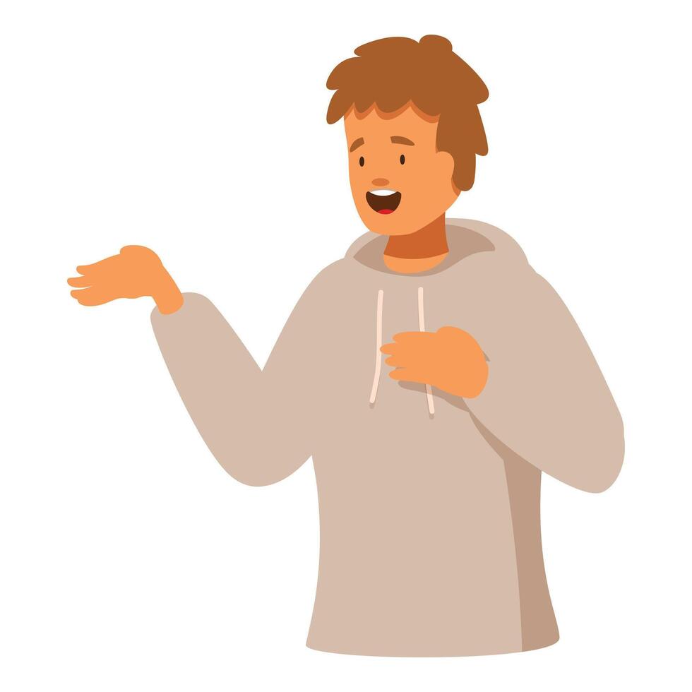 Young man presenting something with open hand and smiling vector