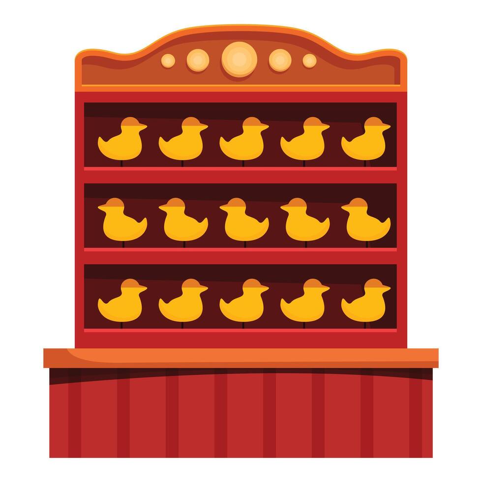 Shooting gallery with yellow ducks at carnival or funfair vector