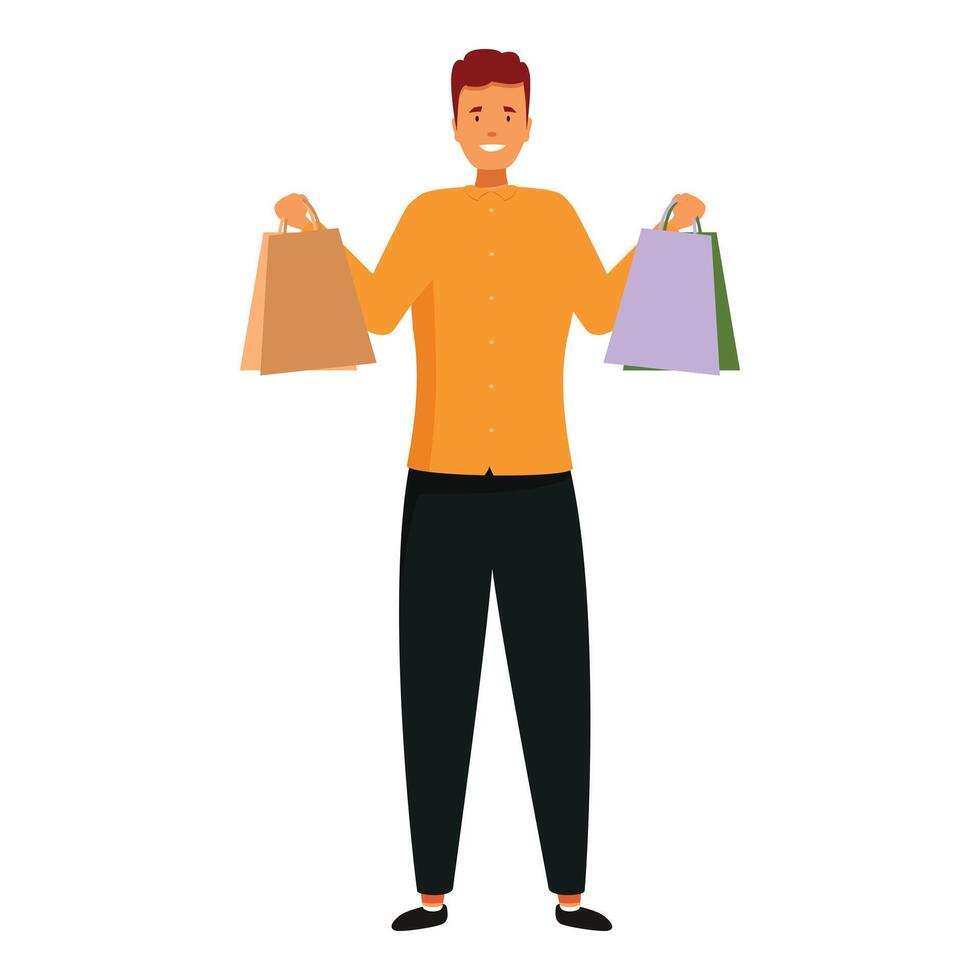Smiling man holding shopping bags after successful purchase vector