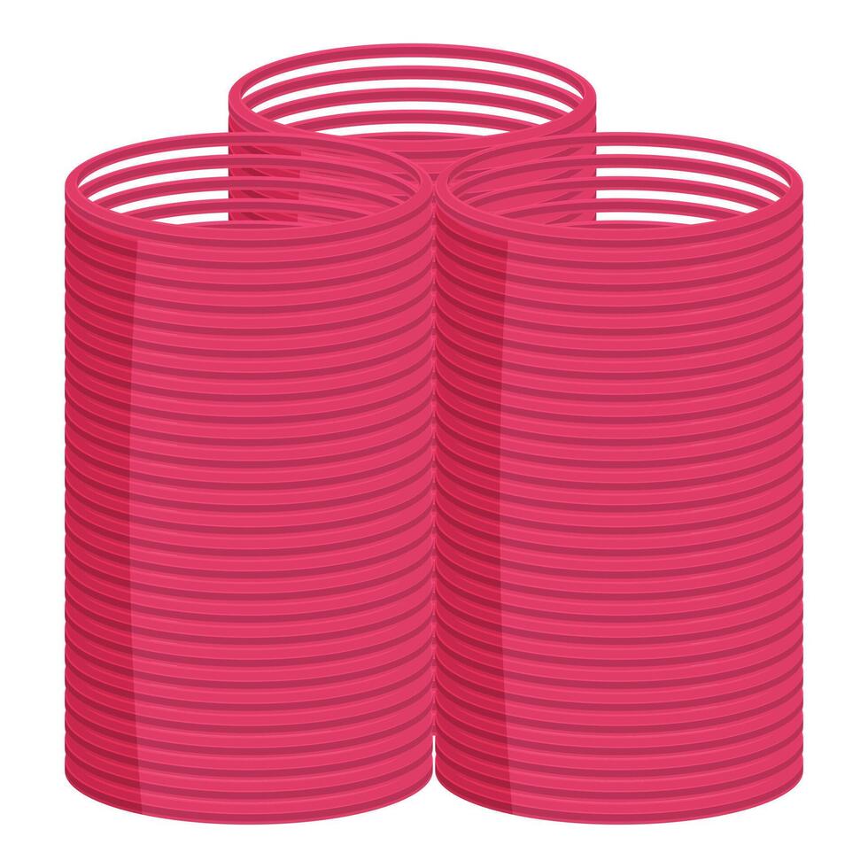 Three pink hair rollers forming a triangle shape vector