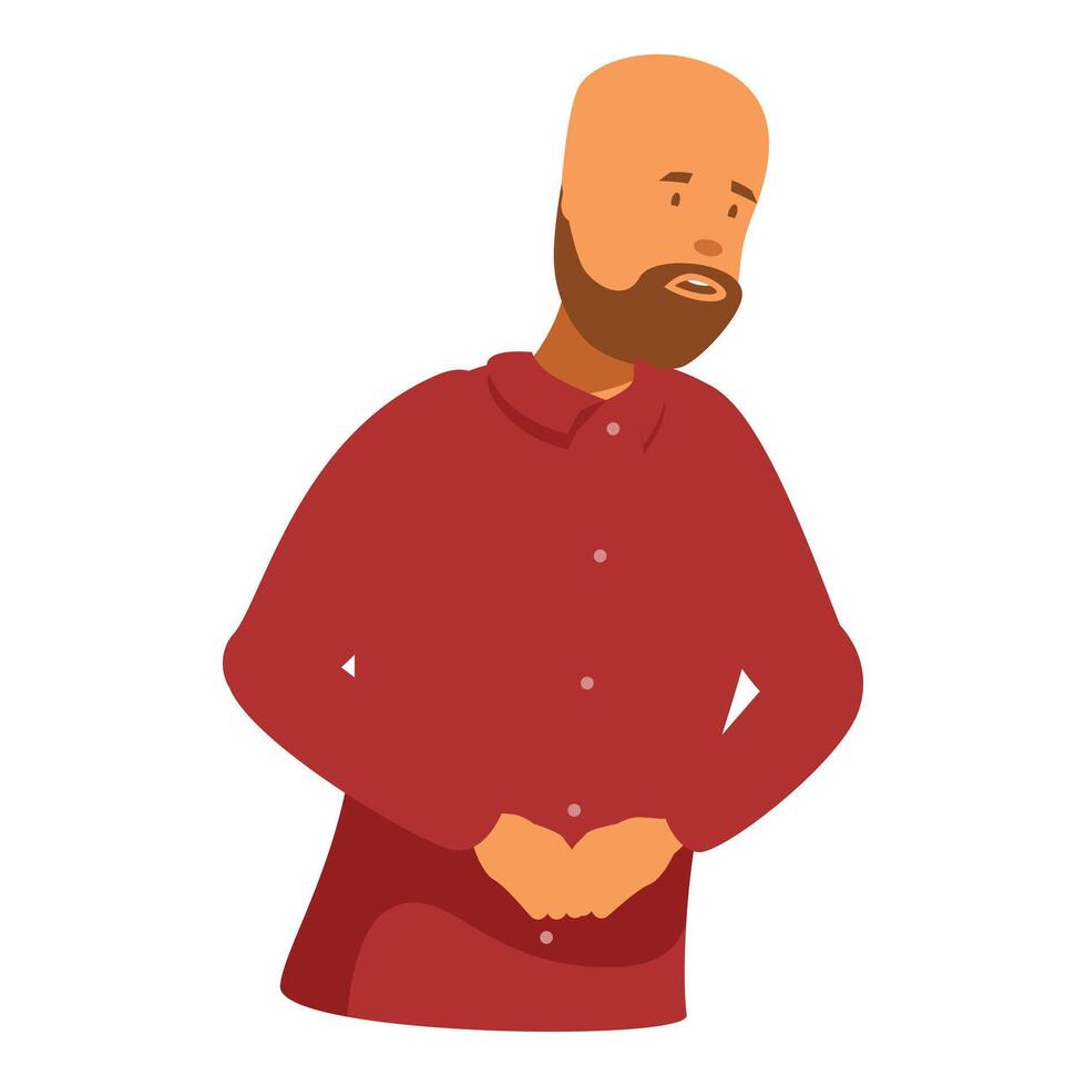 Man suffering from abdominal pain, holding his belly vector