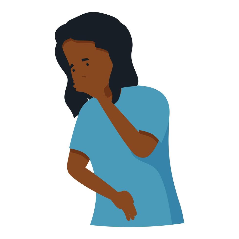 Sick young black woman feeling nauseous touching her mouth and stomach vector