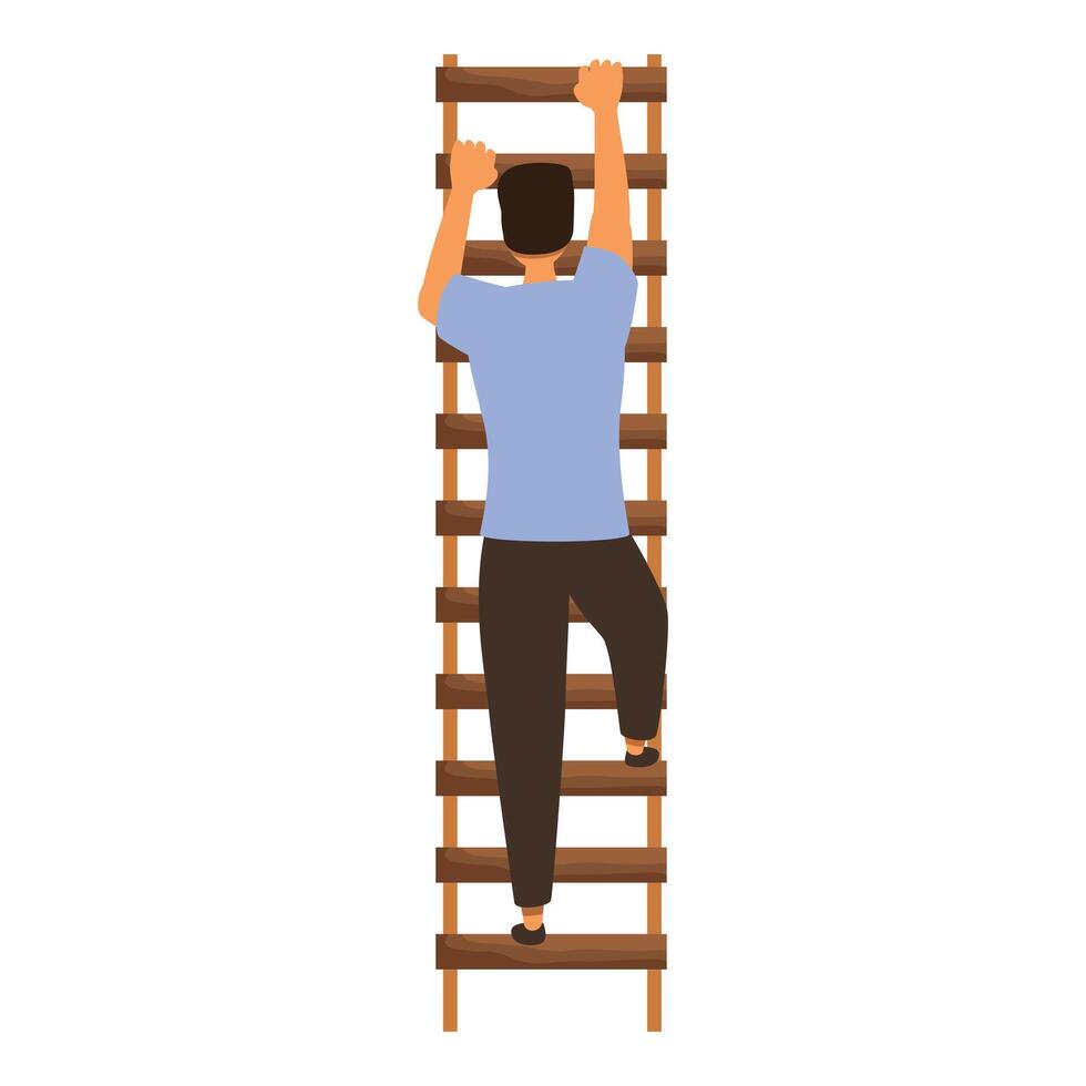 Man climbing wooden ladder reaching success and goals vector