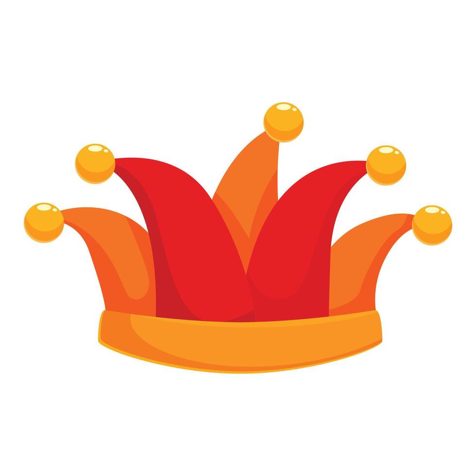 Red and orange jester hat with golden bells pointing upwards vector