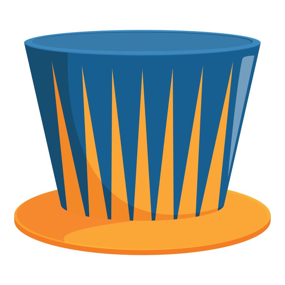 Magician top hat with blue and orange stripes standing on white background vector