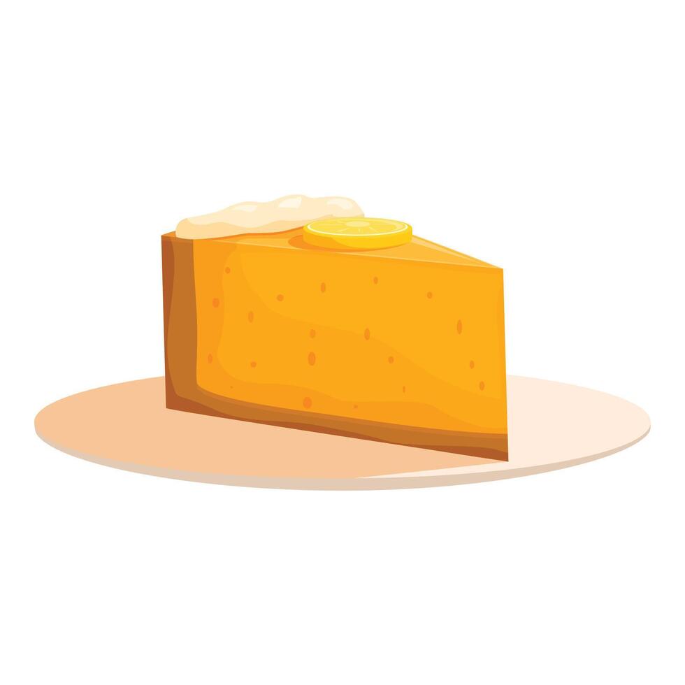 Delicious pumpkin pie slice decorated with whipped cream and lemon on plate vector