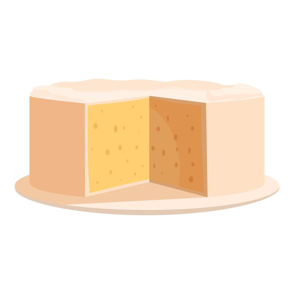 Delicious round cake with slice removed on plate vector