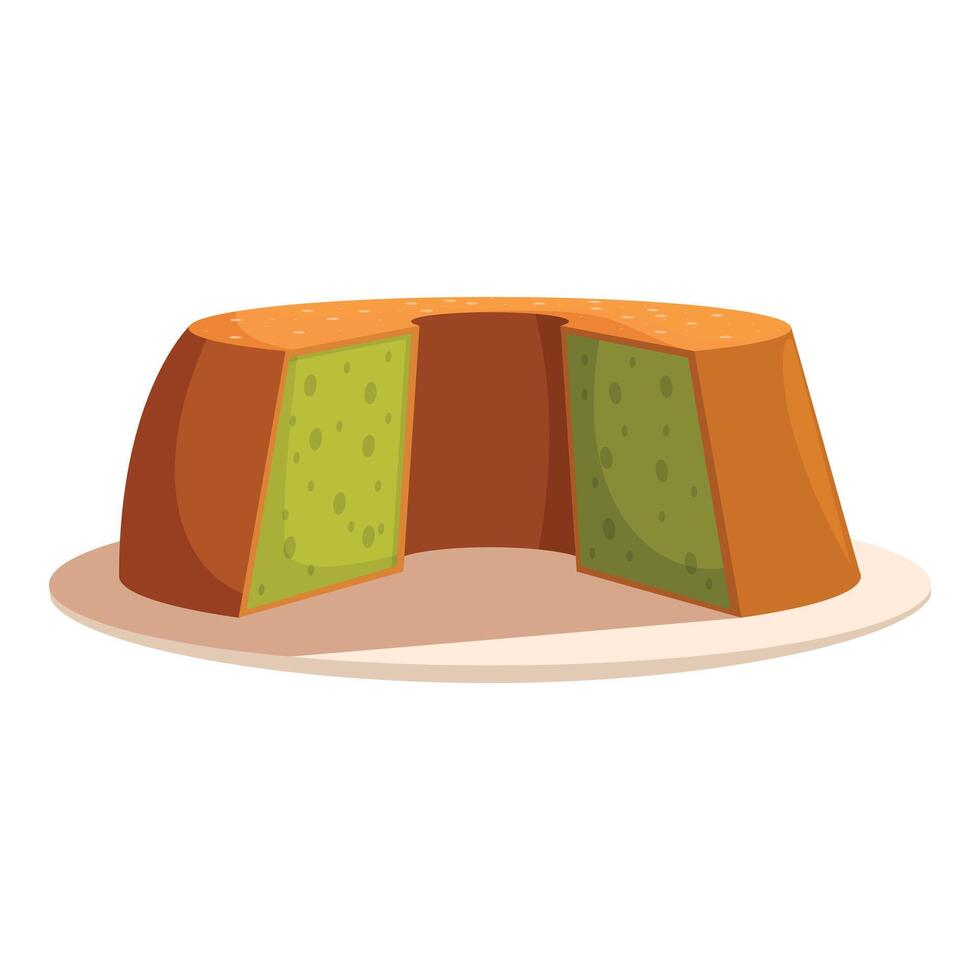 Delicious baumkuchen cake showing its green tea flavored inside on a plate vector