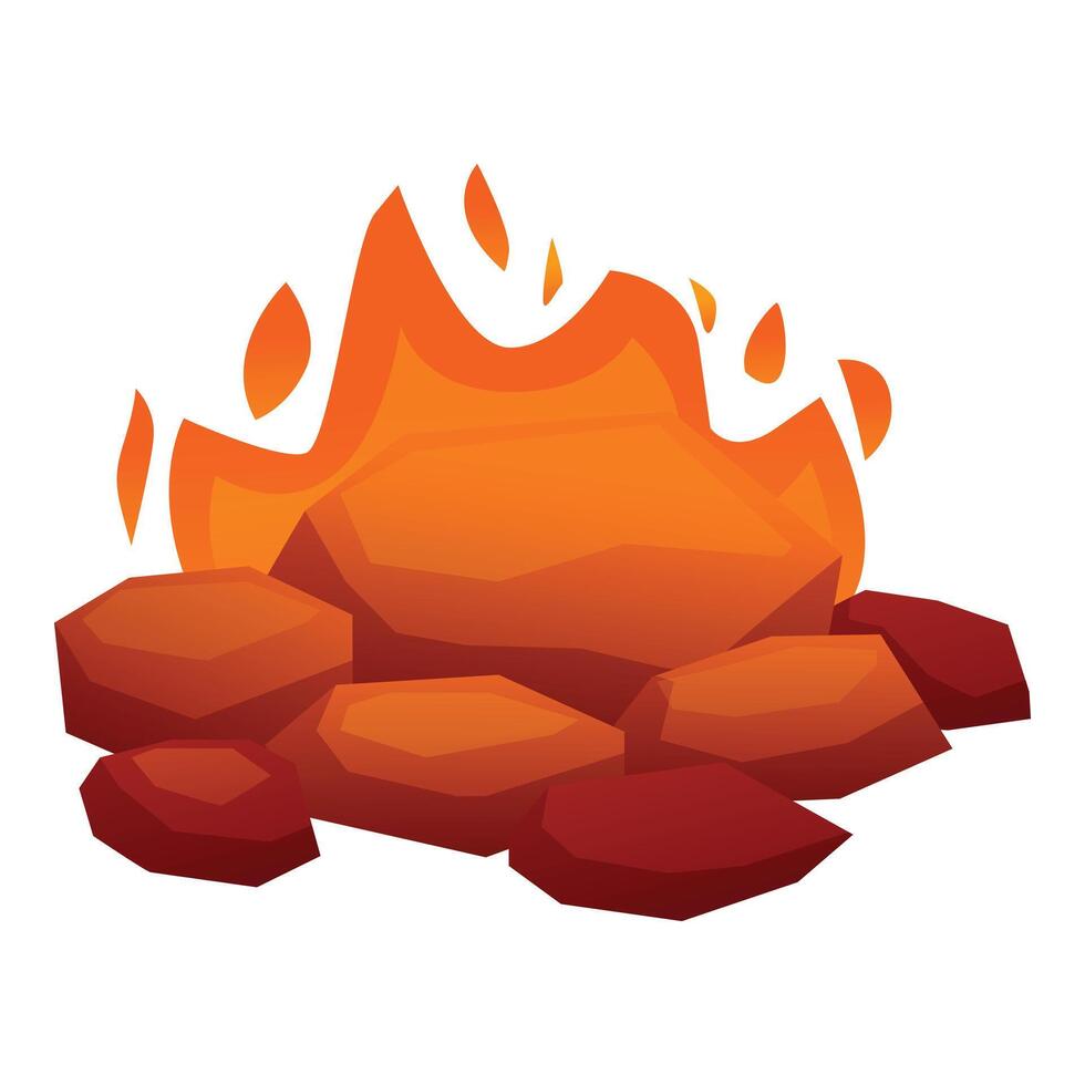 Burning bonfire with bright orange flames and glowing rocks vector