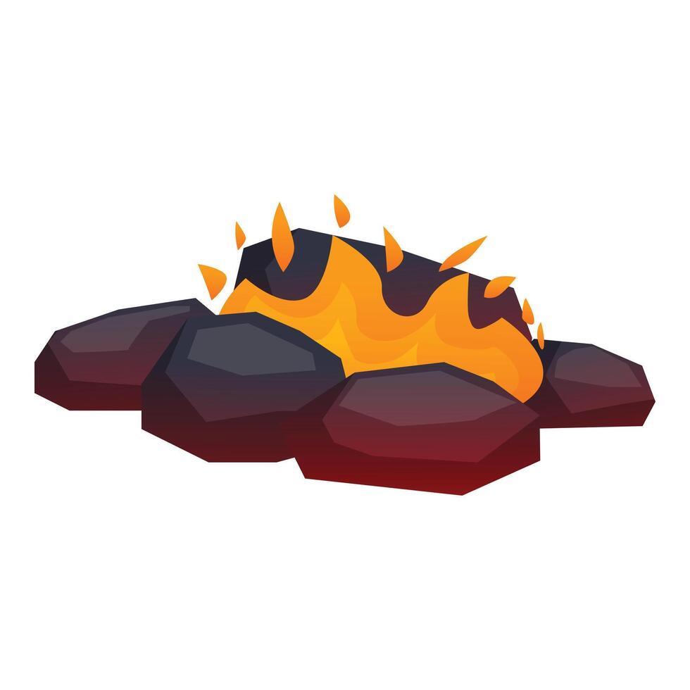 Burning bonfire with stones and bright orange flames providing warmth and light vector