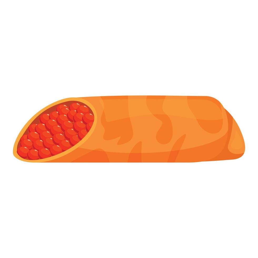 Rolled pancake or blini filled with red caviar, traditional russian cuisine dish vector