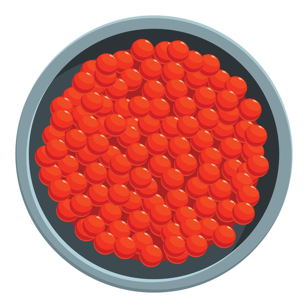 Red caviar filling a round metal plate vector