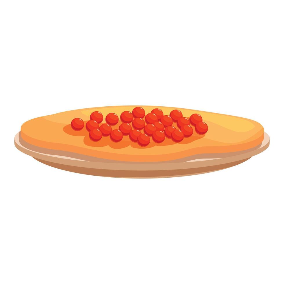 Delicious red caviar resting on a buttery pancake on a wooden plate vector