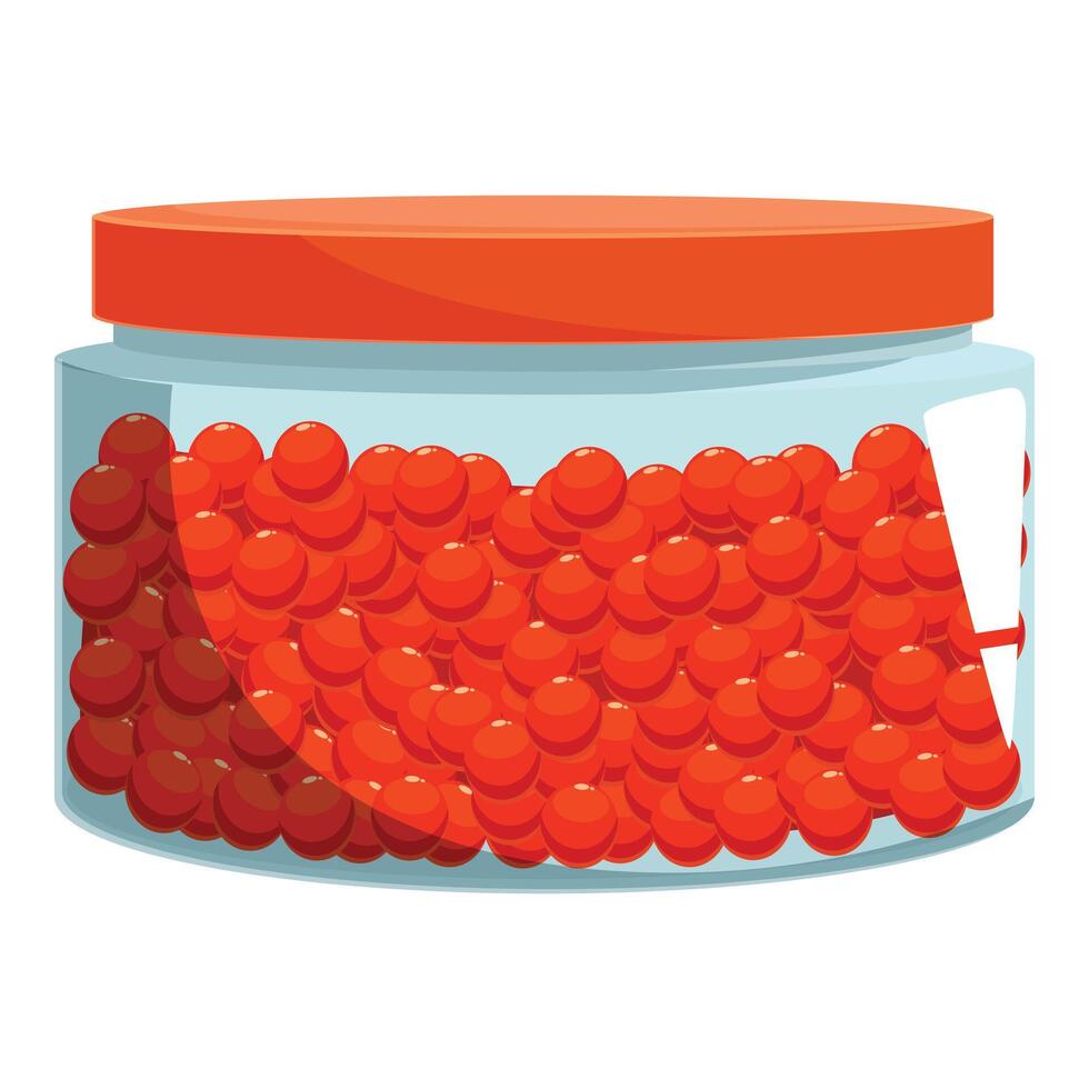 Glass jar full of red caviar with orange lid and blank label vector