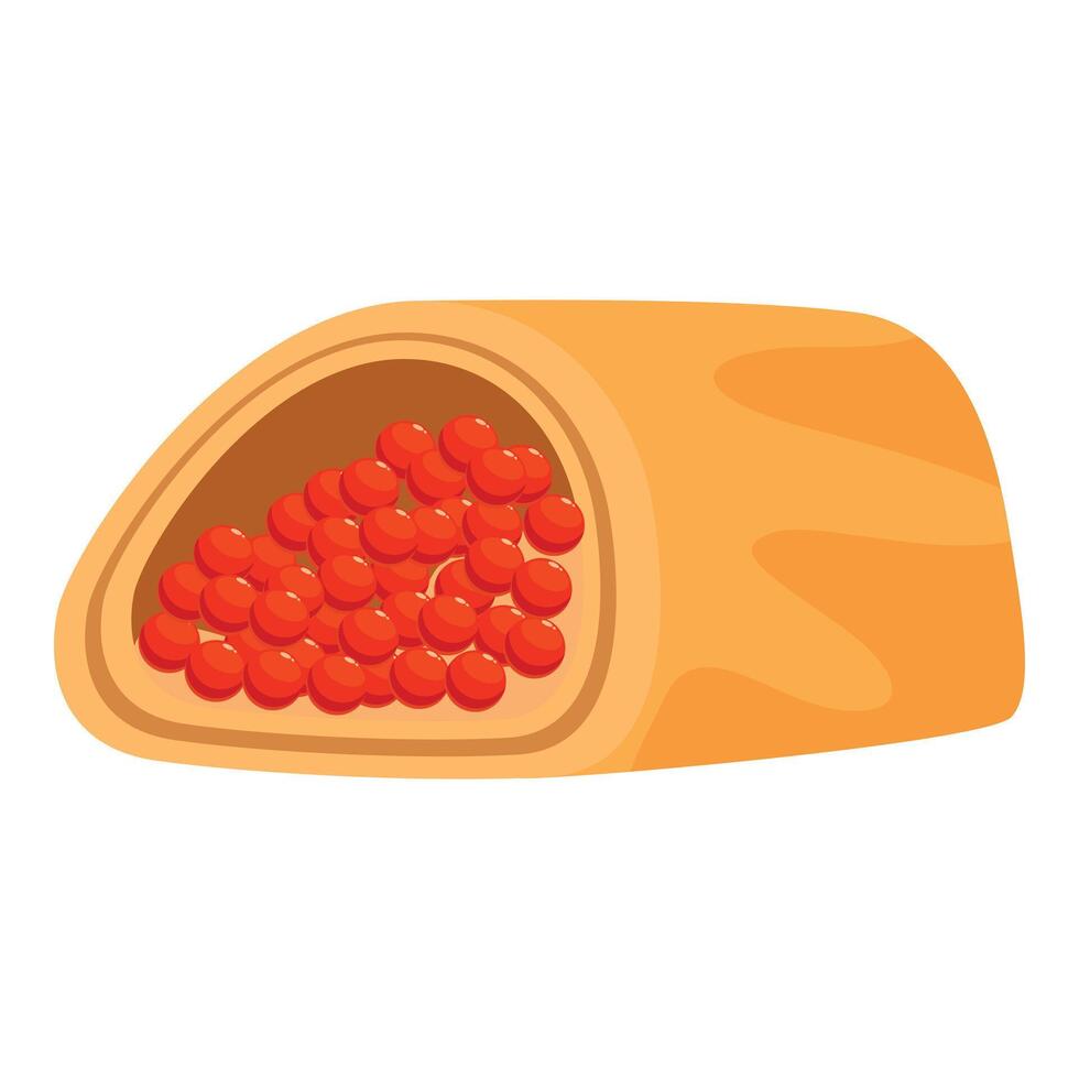 Delicious red caviar stuffed inside a freshly made crepe vector