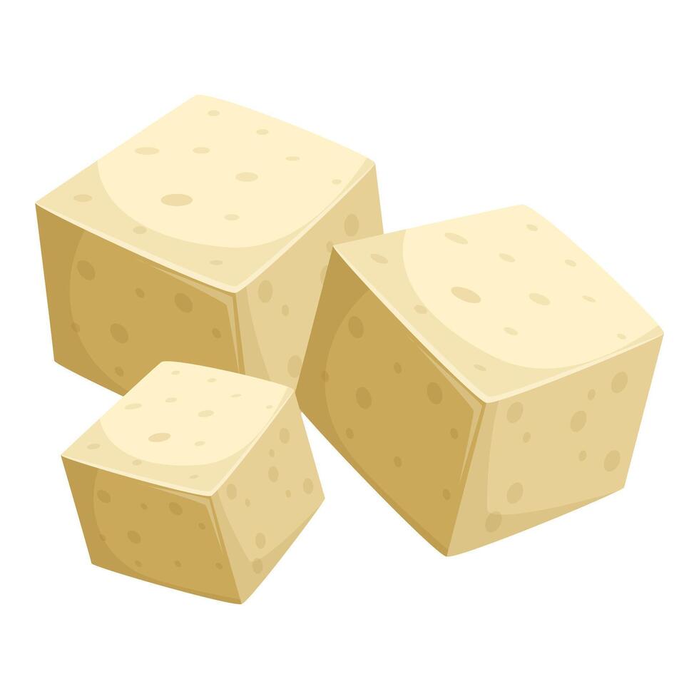 Three cubes of tofu falling on white background vector