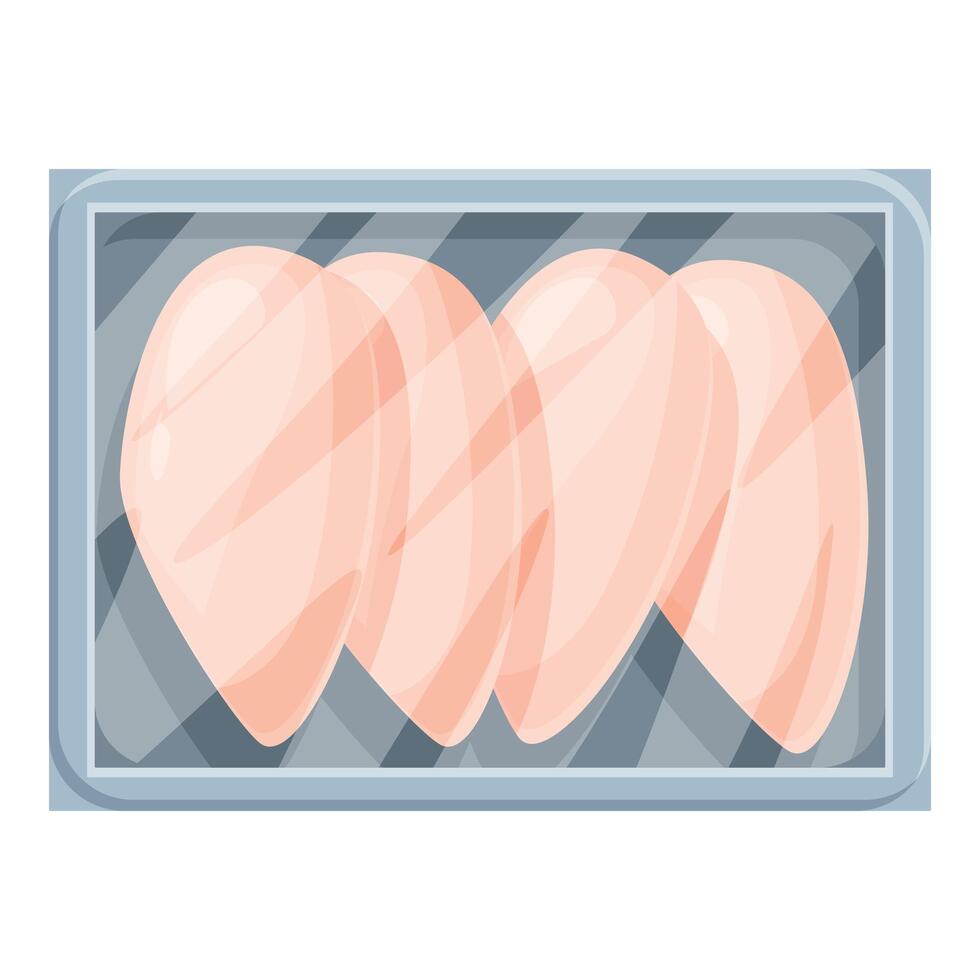 Fresh chicken fillets packed in plastic tray for retail vector
