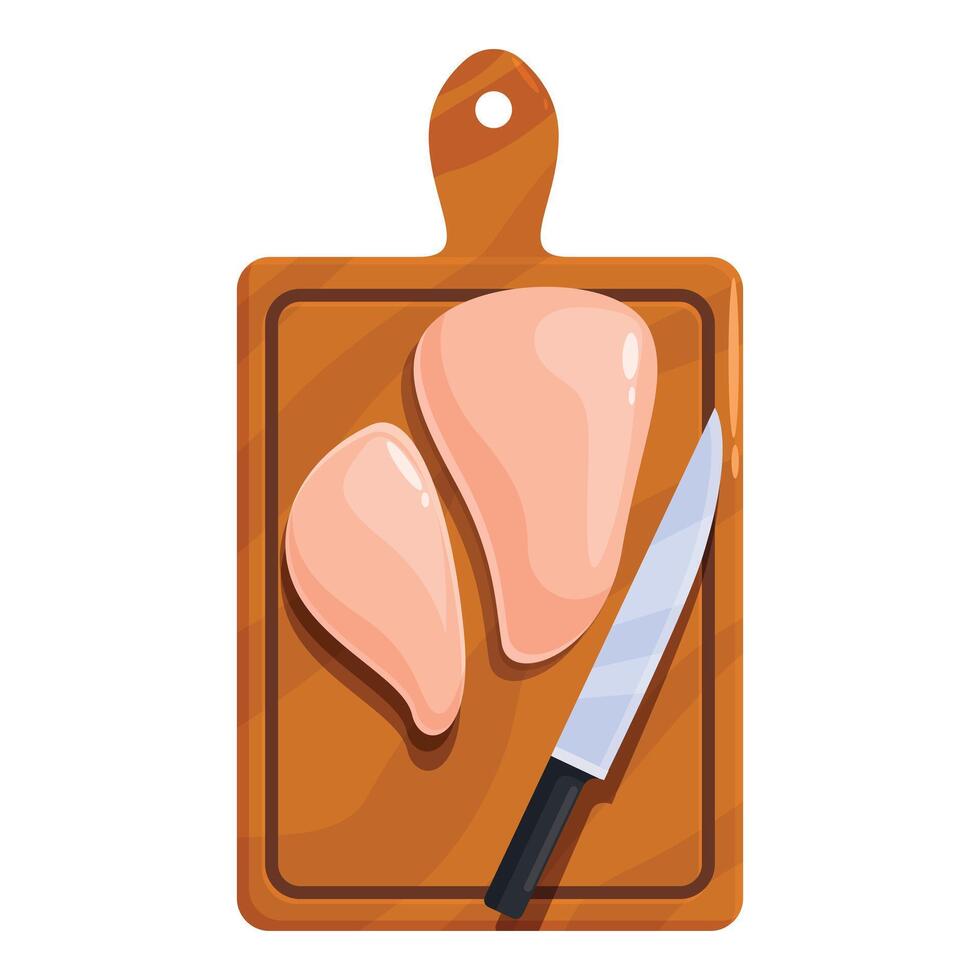 Raw chicken fillet and knife resting on cutting board vector