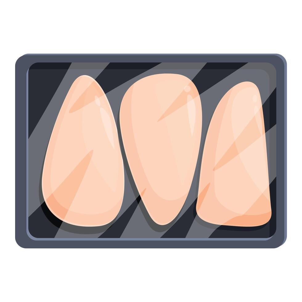 Fresh chicken breast fillets in retail tray packaging being sold at market vector