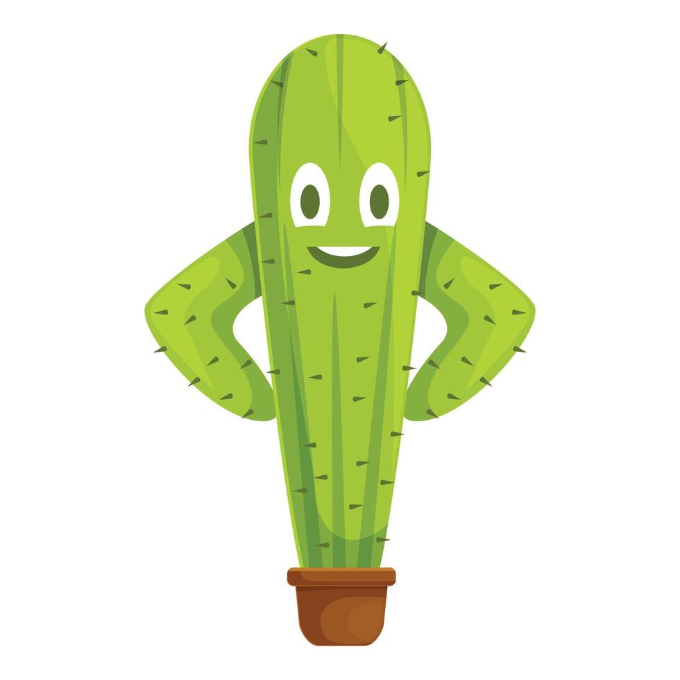 Happy cactus character smiling with arms crossed in pot vector